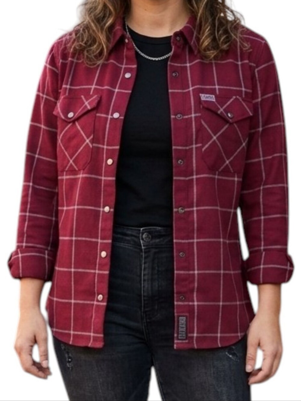 Dixxon The Underground Flannel Shirt Maroon Gray Plaid Womens Medium Snap Front